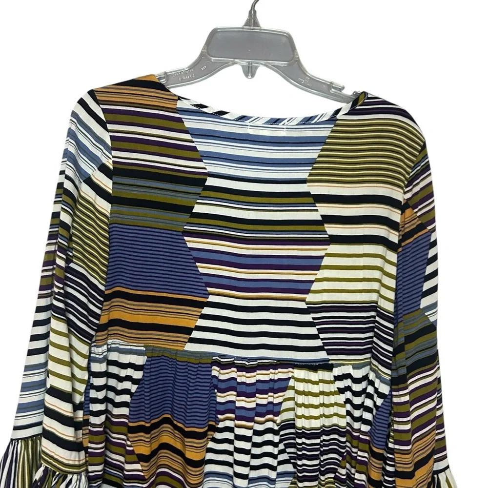 Velzera Boho Striped Tunic Top Small Ruffle Hem Tassel Tie - Picture 3 of 11